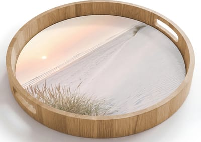 Dienblad rond 40x40 cm - Schootdienblad hout - Horizon - Duinlandschap - Zand - Borrelplank rechthoek - Plateau houten dienbladen