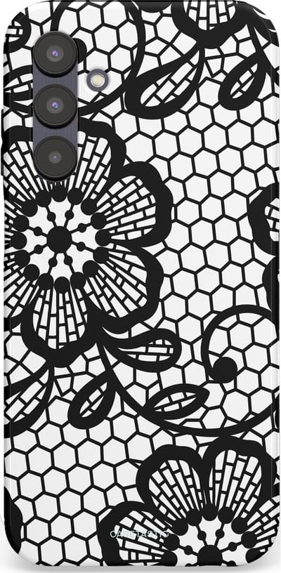 Casetastic Hoesje Geschikt voor Samsung A25 - Stijlvolle Beschermende Duo-layer Case - Zwart Bloemenpatroon