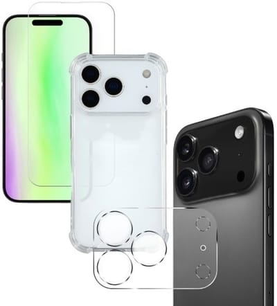 Anti -Shock Silicone hoesje transparant met Screenprotector Glas 3x en Camera lens protector 3x Geschikt voor: iPhone 17 Pro Max