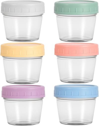 Set van 6 glazen bewaardozen met deksel, 120 ml luchtdicht, BPA-vrij, ideaal voor voedselopslag, diepvries en magnetrongebruik