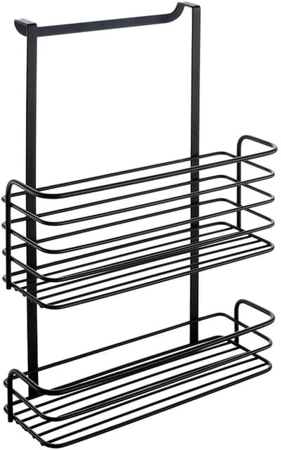 Metaltex - Dubbele hangmand - Galileo - Ophangen zonder boren - Keukenkastdeur van maximaal 2cm - Mat zwart - 26x12x36cm