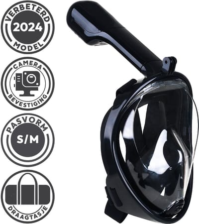 Snorkelmasker Volwassenen S/M- Snorkelset Zwart - Full Face Duikmasker - Duikbril met Snorkel - Snorkelen en duiken in 2024
