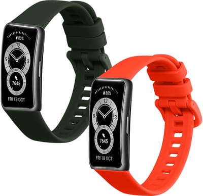 kwmobile 2x horlogebandjes geschikt voor Huawei Band 10 / 9 / 8 bandje - Smartwatch bandjes van TPU - Activity tracker horloge band in donkergroen / oranje
