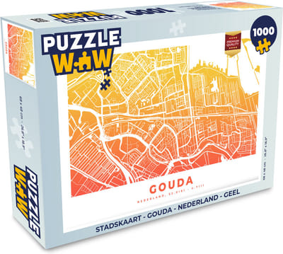 Puzzel Stadskaart - Gouda - Nederland - Geel - Legpuzzel - Puzzel 1000 stukjes volwassenen - Plattegrond