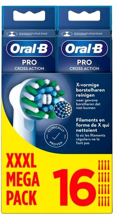 Oral B - Cross Action - Megapak 16 stuks - navulborstels - opzetborstels