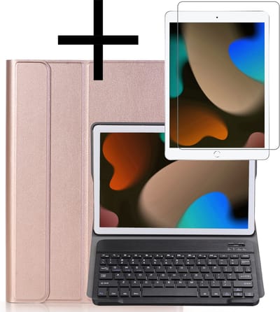 Hoes - Geschikt voor Apple iPad 7 (2019) - 10.2 inch - 7e Generatie - Met Screenprotector - Keyboard Book Cover - Toetsenbord Case - Hoesje - Rosé goud