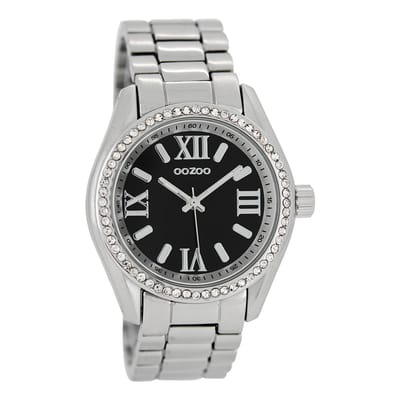 OOZOO Timepieces - Zilverkleurige horloge met zilverkleurige roestvrijstalen armband - C5726
