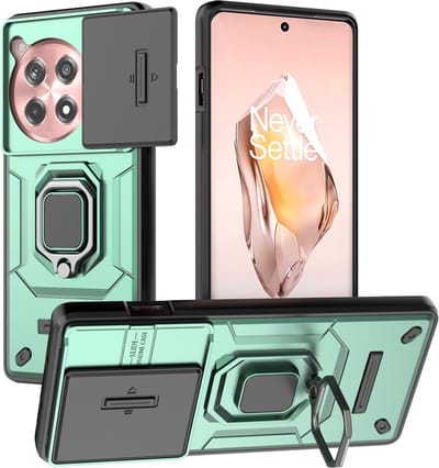 Coverup Hoesje - Geschikt voor OnePlus 12R Hoesje - Coverup Ring Kickstand Back Cover met Camera Shield - Groen