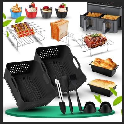 Hot Air Fryer Accessoires Set van 2, 8.5L Herbruikbare Siliconen Inleggers voor Gezond Frituren en Koken