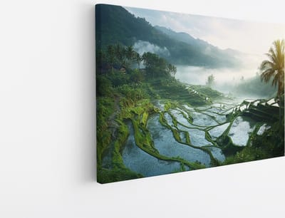 Saammp Canvas Schilderij - Natuur - Rijstvelden - Bali - landschap - 45x30 - Foto op canvas - Wanddecoratie - Muurdecoratie Woonkamer - Slaapkamer decoratie - Canvas Print