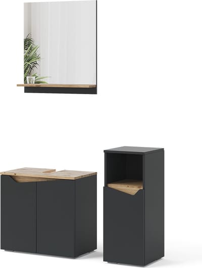 Vicco Badkamermeubelcombinatie Marelle, Antraciet/Artisanaal eiken, 3-delig