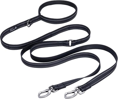 Reflecterende nylon hondenriem voor twee honden - Gevoerde handgreep, ideaal voor training en hardlopen