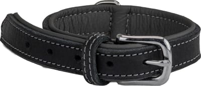 Panzi-Pet - Luxe leren halsband hond - zwart - 18mm dik - voor honden met halsomtrek van 28 tot 35cm