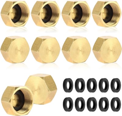 10 Stuks Blindpluggen 3/8 Inch Messing Caps met Rubberafdichtingen voor Tuinwaterleidingen - Geschikt voor G3/8" Draad en Slangverbindingen