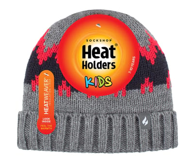 Heat Holders - Geribbelde zachte muts met pom-pom voor jongens - Pebble Melange / red / navy