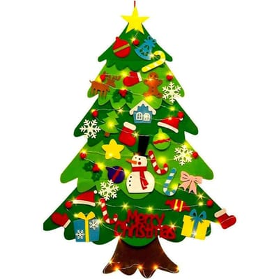 Kerstboom van vilt met LED-lichtsnoer en 32 stuks ornamenten Hangende boomdecoratie voor huishouden