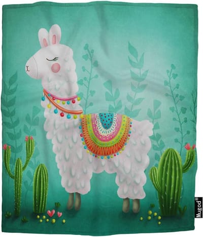 Zachte Fluwelen Plaid met Alpaca en Cactus Print voor Baby's en Huisdieren