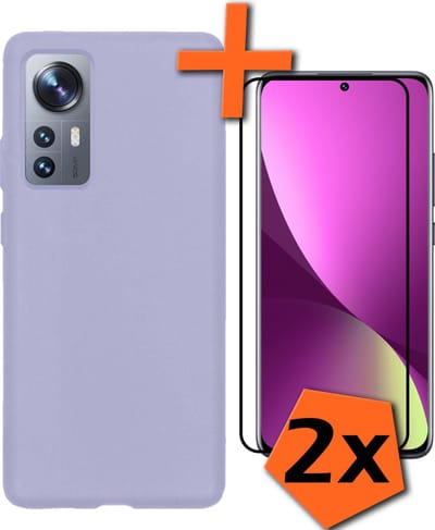 Hoes - Met 2x Screenprotector - Geschikt voor Xiaomi 12 Pro - Sterk & Shockproof - Back Cover - Siliconen Case - Telefoon Hoes - Lila