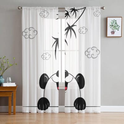 Panda Cartoon Tule Pure Gordijnen Voor Woonkamer De Slaapkamer Moderne Chiffon Voile Organza Gordijnen Decor Gordijnen 135W x 114H(cm) white