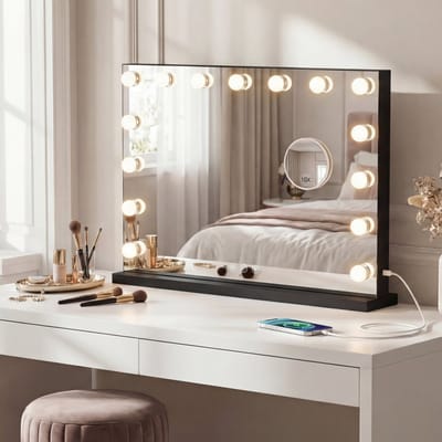 Bayt Hollywood Spiegel met verlichting - Make Up Spiegel met Verlichting - Spiegel Met Verlichting - Dimbaar - 10x Vergroting - 58x46cm - Zwart