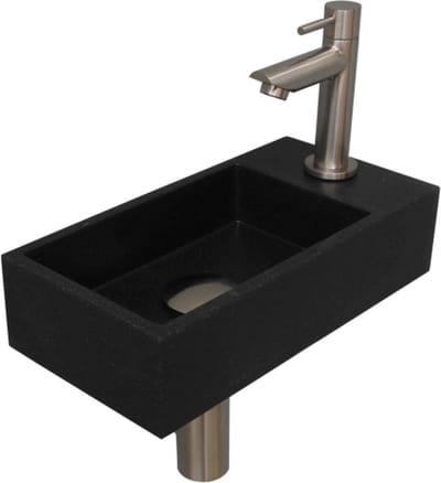 INK Versus fonteinpack inclusief quartz fontein met afzetplateau rechts, fonteinkraan, designsifon, designplug en montageset 36x9x18 cm, quartz zwart