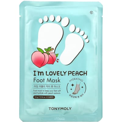 TonyMoly, I'm Lovely Peach, Foot Mask, 1 pair, 16g (0.56oz) white