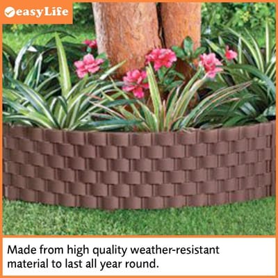 Set van 6 Rotan Effect Tuinranden - 3.6 Meter Decoratieve Verhoogde Rand voor Bloembedden en Paden