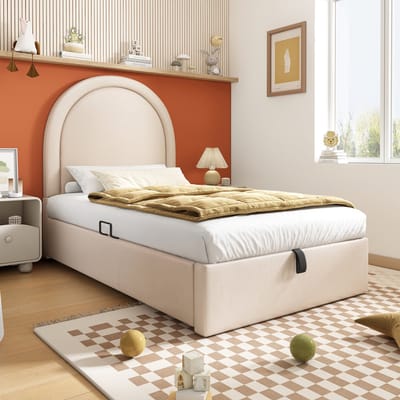 Sweiko Kinderbed - 90 x 200 cm - met Kosmisch motief - Velvet - Zonder matras - Beige