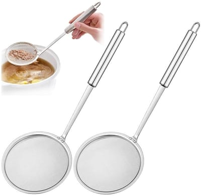 Dailygoods- Schuimlepel - 2 Stuks - Roestvrij Staal - Keukenzeef - Filterset voor Vet/Olie/Soep - Grote Lepel - Zeef