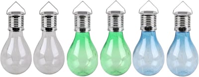Solar sfeer tuin hanglampje - 6x stuks - wit / groen / blauw - 15 cm - kunststof - sfeerverlichting