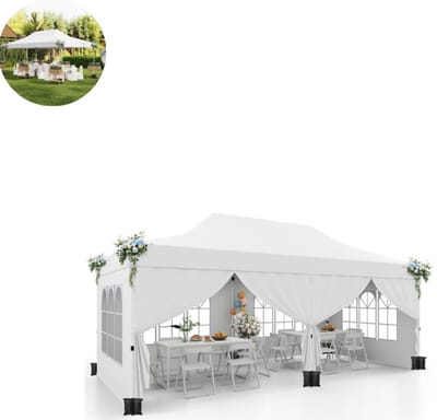 Partytent opvouwbaar - Paviljoen - 300x600 cm - Easy up - Waterdicht - met Zijwanden - Weerbestendig - Wit