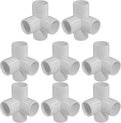PVC Fittingen - Hoekstukken - Meubels Bouwen - 4-Weg Ontwerp - 3/4 Inch 8 Stuks - Wit