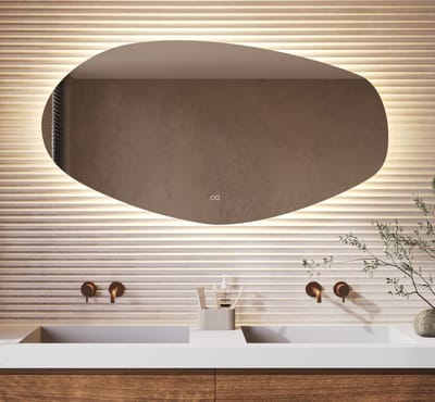 Organische badkamerspiegel met indirecte verlichting, verwarming, instelbare lichtkleur en dimfunctie 140x75 cm