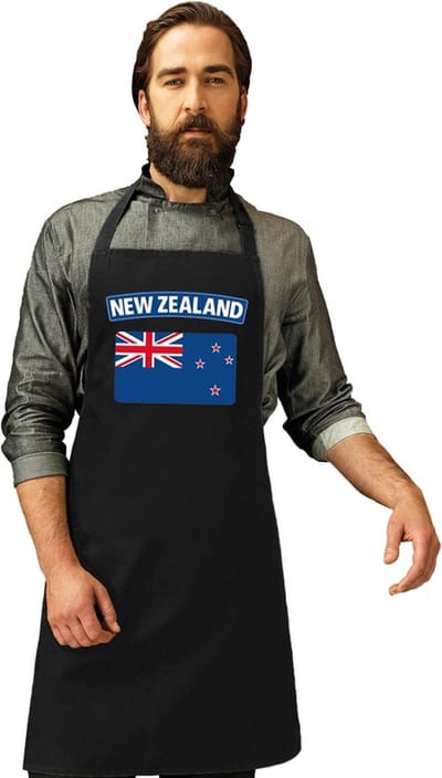 Keukenschort - Barbecueschort - Vlag Nieuw Zeeland - zwart - heren en dames - Landen supporters - Gerechten - Avond