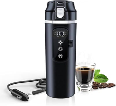 Auto waterkoker - Reis waterkoker - 500 ml - 12V/24V aansluiting- Roestvrij - Met beeldscherm - Instelbare temperatuur - Automatische uitschakeling - Lekpreventie - Temperatuurweergave - Geschikt voor kleine auto's - Zwart