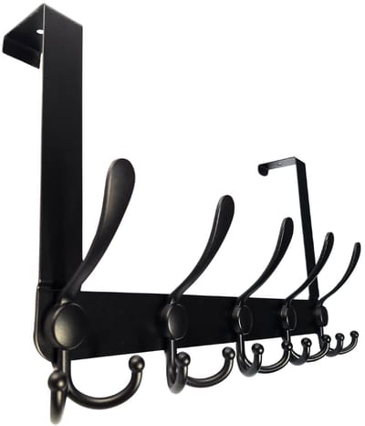 Hoexs Deurkapstok Zwart – 40cm – Deurhanger RVS - 5 Haken – Metaal