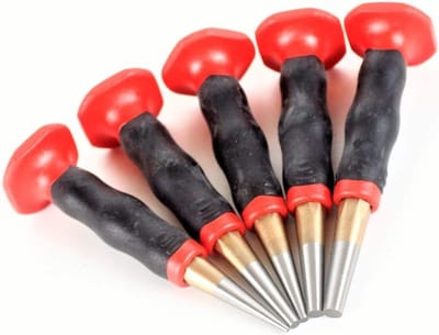 Doordrijver set - Puntbeitels - Metaal Bewerken - Met handbescherming - 5-delig 2-6 mm - Zilver