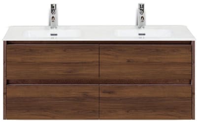 Dante Badmeubelset 120 cm - 4 Laden Walnoot - Keramische Wastafel Wit Cover