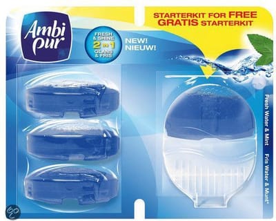 Ambi Pur Fresh Water & Mint - Startpakketkit + Navulling 4x55 ml - Toiletblok