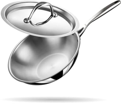 24 cm Rvs Kadai Met Deksel - Ideaal Voor Roerbakken, Frituren en Koken