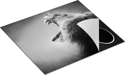 Chefcare Inductie Beschermer Brullende Leeuw - Zwart Wit - 60x50 cm - Afdekplaat Inductie - Kookplaat Beschermer - Inductie Mat