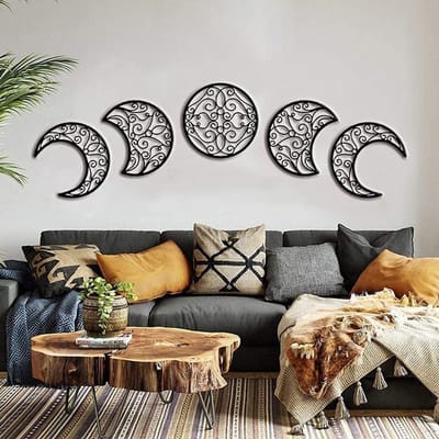 Dailygoods- Wanddecoratie Maanfasen - Houten Wanddecoratie - Boheemse Wanddecoratie - Slaapkamer Decoratie - 5 Stuks - Premium Kwaliteit - Muurdecoratie