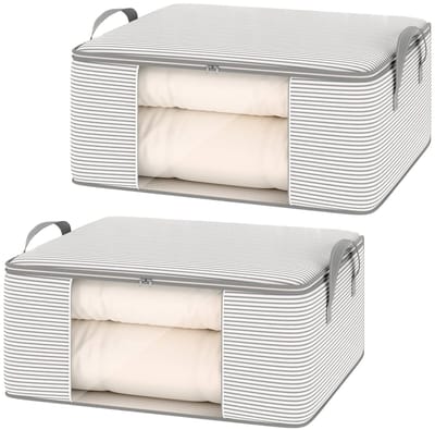 Dailygoods - 2 Stuks 55 x 35 x 25cm Opvouwbare Opbergzakken voor Kleding met Doorzichtig Venster, Beddengoed Opbergorganizer, Beddengoed Opberghoes, Opvouwbare Opbergtas, voor Kussens, Kleding, Dekens