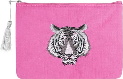 Make-up tas met tijger hoofd - fuchsia