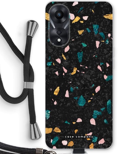 Case Company® - Hoesje met koord geschikt voor Oppo A78 5G hoesje met Koord - Terrazzo N°10 - Telefoonhoesje met Zwart Koord - Bescherming aan alle Kanten en Over de Schermrand