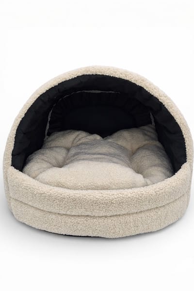 Hondenhuis Bouclé voor Hond – Zachte Hondengrot en Hondenmand met Uitneembaar Kussen – Knus Hondenbed voor Kleine en Middelgrote Honden, beige