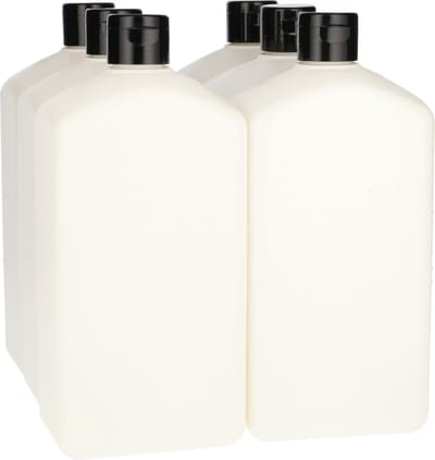 6 x Plastic Fles 1000 ml Klepdop zwart - Rechthoekig - Gerecycled HDPE Kunststof- Gerecycled HDPE Kunststof - Onbreekbaar - ca. 70% minder Co2 uitstoot door gerecycled materiaal - 6 stuks