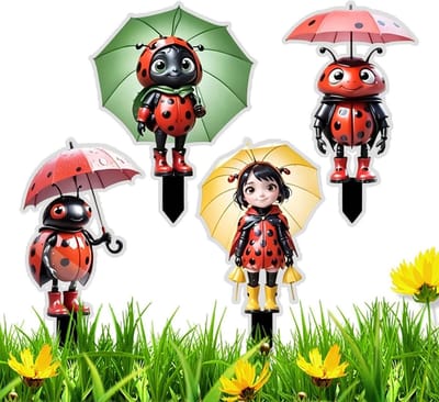 Lieveheersbeestje Tuindecoratie - Acryl Decoraties - Buitenruimte Aankleden - Lichtgewicht Acryl Ontwerp - 4 stuks - Rood
