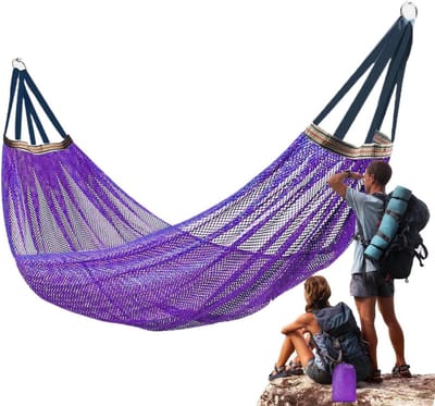 Camping Hangmat - Buiten Hangmat - Ontspannen in Natuur - Geoptimaliseerde Gewichtverdeling - 200 kg Capaciteit - Paars