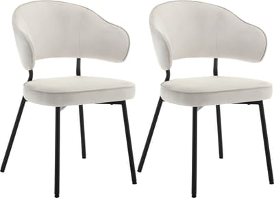 BukkitBow - Gestoffeerde Eetkamerstoelen - met Ronde Armleuning - Set van 2 Stuks (48CM Hoog) - Crème / Wit